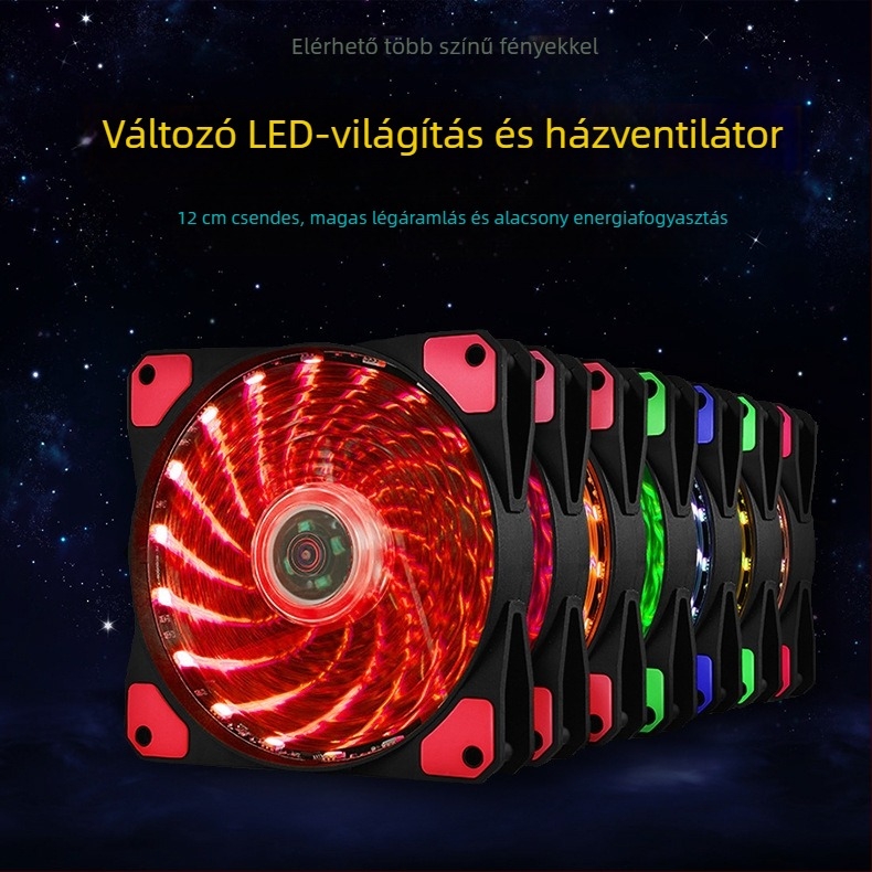 LED világítással ellátott házventilátor, hidraulikus csapágy, 1200 RPM, 22 dBA, élettartam 30 000 óra