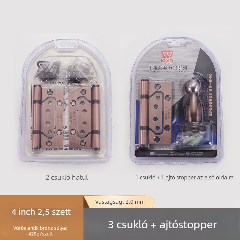 Három az egyben rozsdamentes acél ajtópánt — H-alakú, felület: drótkoptált és elektrolitikus bevonat, modern letisztult stílus