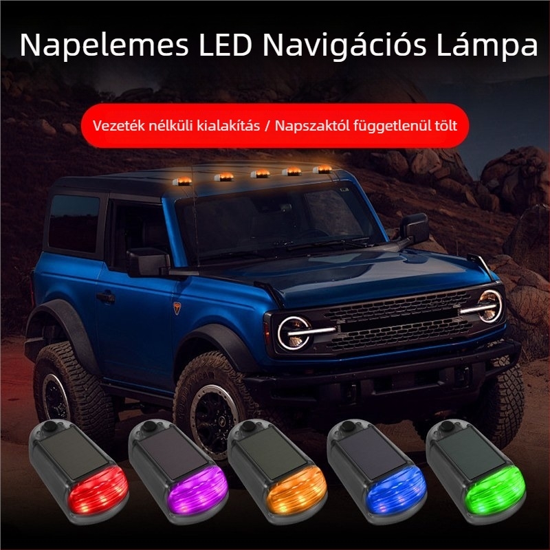 Napelemes tetővilágítás autókhoz, teherautókhoz és pickupokhoz, 3‑LED-es módosított fény, vezeték nélküli, villogó, 5W/5V, 001