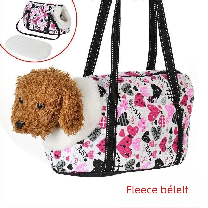 Kutyák és macskák számára vállon át vihető kisállat-táska, téli meleg plüss belsővel, textile anyag