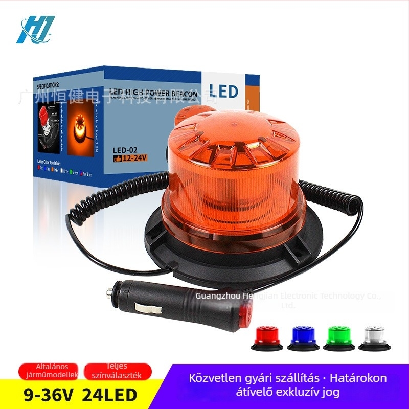 LED stroboszkóp tetőfény járművekhez, 24W, 12–24V, mágneses rögzítés, modell LED-02