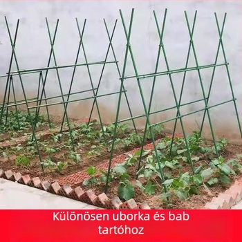 Babfuttató támrendszer erkélyre és kertbe, zöldségeket kapaszkodó növények számára, műanyag bevonatú acélcsőből, kültéri használatra