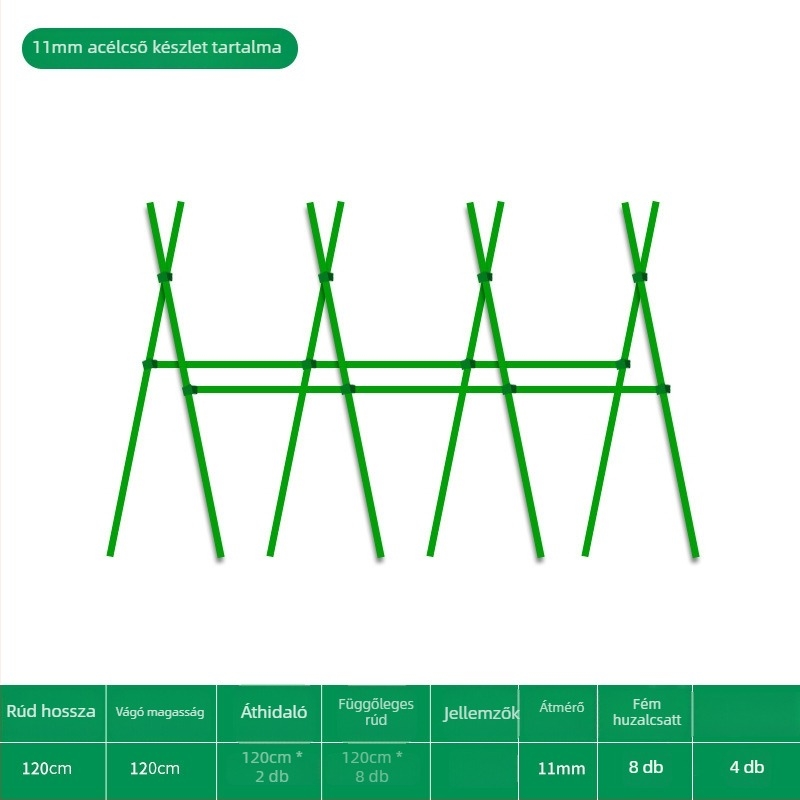 Babfuttató támrendszer erkélyre és kertbe, zöldségeket kapaszkodó növények számára, műanyag bevonatú acélcsőből, kültéri használatra