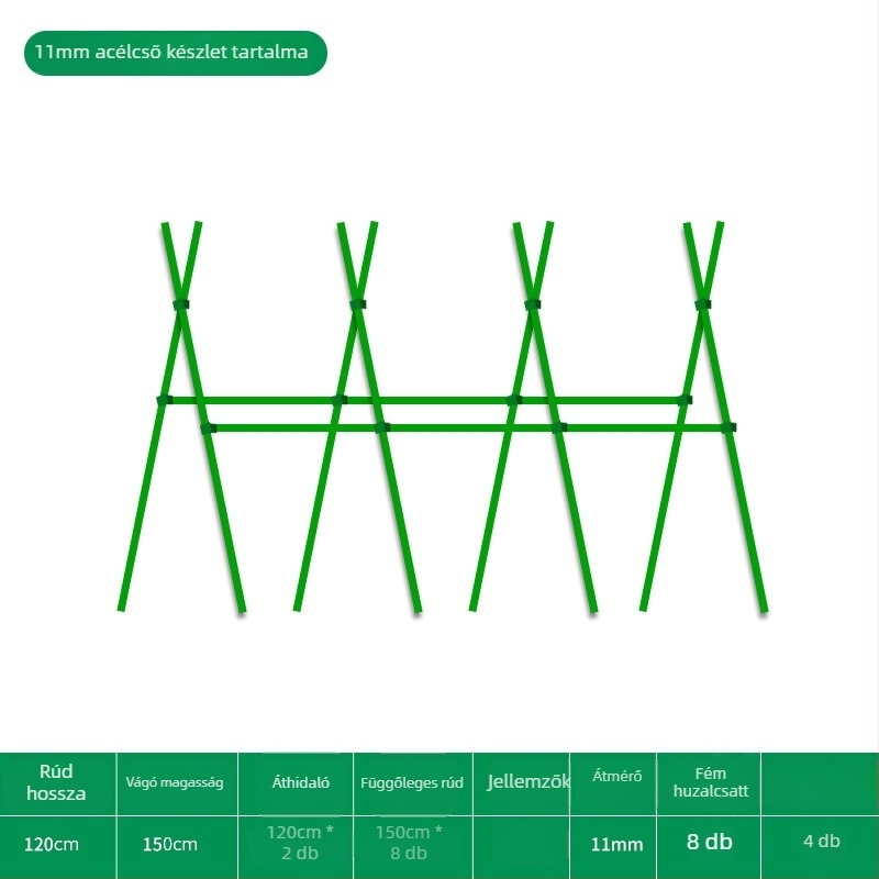 Babfuttató támrendszer erkélyre és kertbe, zöldségeket kapaszkodó növények számára, műanyag bevonatú acélcsőből, kültéri használatra