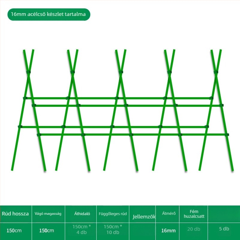 Babfuttató támrendszer erkélyre és kertbe, zöldségeket kapaszkodó növények számára, műanyag bevonatú acélcsőből, kültéri használatra