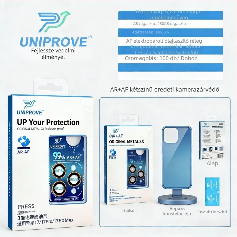 UNIPROVE Edzett üveg lencsevédő film iPhone 11–17 Pro/Max, HD felbontású, robbanásbiztos, ujjlenyomat-mentes, zuhanásálló