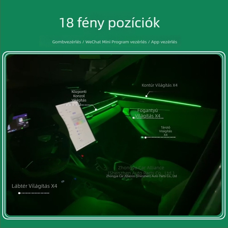 Rejtett LED autó atmoszférikus fény belső térhez, univerzális kompatibilitás, modell zycl01, 0.2W, 9-16V, LED akril