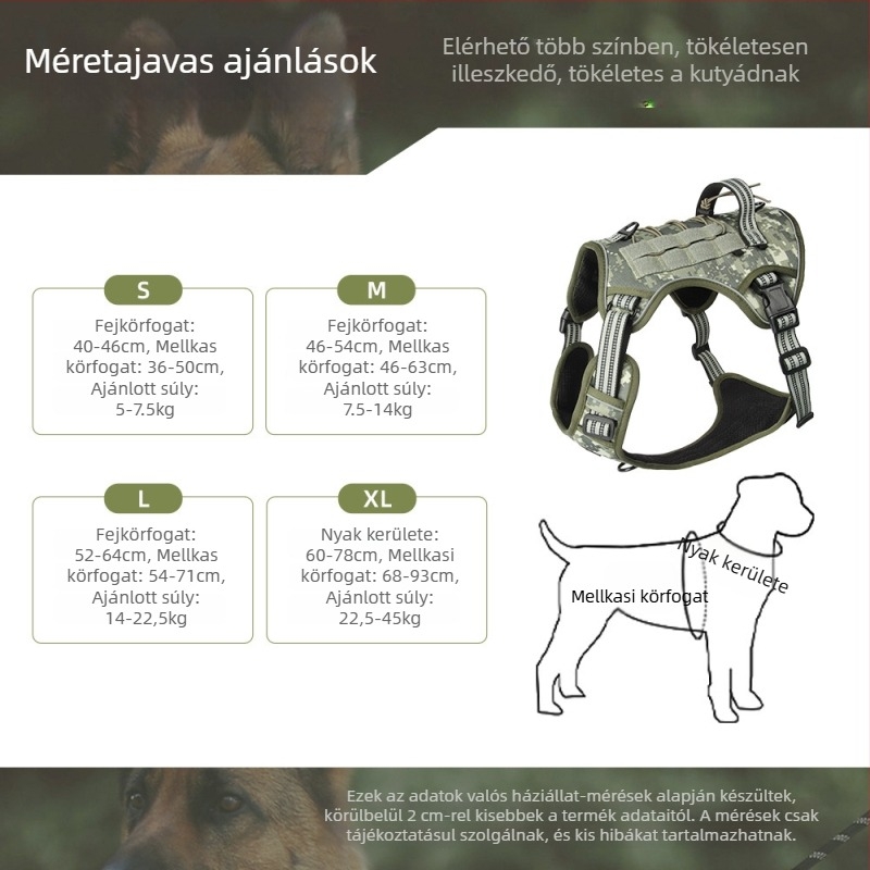 Weixun nylon mellkasi hám kutyáknak - taktikai, kopásálló, harapás elleni, pórázzal