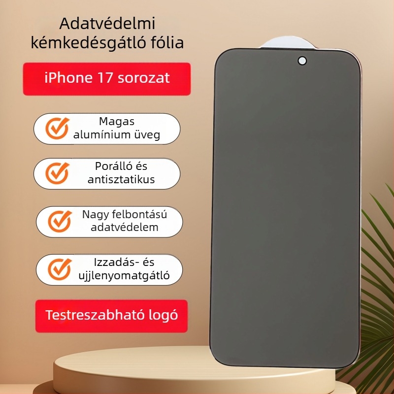 360° magánéletvédelmi kijelzővédő üveg iPhone 17 Pro és iPhone 16 Pro Max készülékekhez