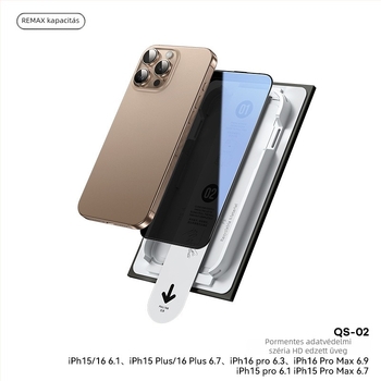 REMAX edzett üveg előlapi képernyővédő iPhone 16/15-höz – HD, Adatvédelmi