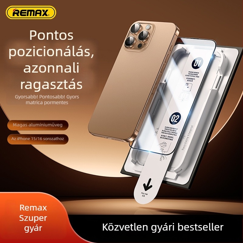 REMAX edzett üveg előlapi képernyővédő iPhone 16/15-höz – HD, Adatvédelmi