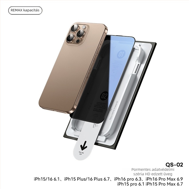 REMAX edzett üveg előlapi képernyővédő iPhone 16/15-höz – HD, Adatvédelmi