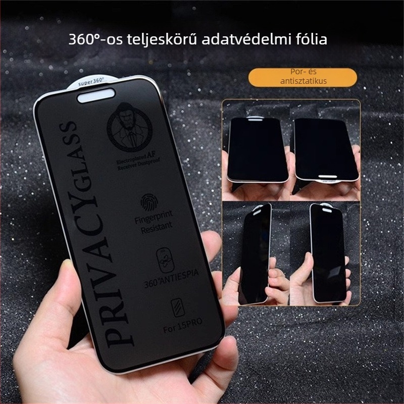 360° Anti-Peep edzett üveg kijelzővédő iPhone 15-höz