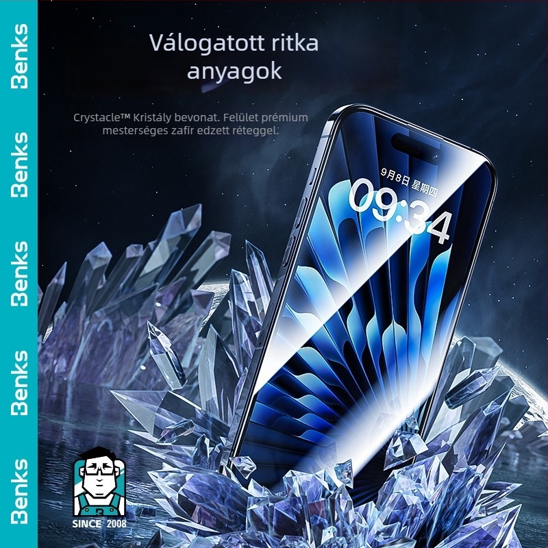 Benks edzett üveg képernyővédő iPhone 15 Pro Max-hoz, Corning Gorilla Glass, Anti-Peep, Anti-Blue Light, HD látásvédelem
