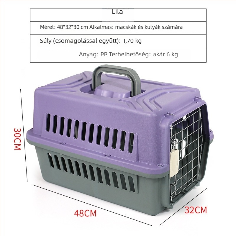 PP anyagú háziállat szállítódoboz macskáknak, kutyáknak és nyulaknak — hordozható utazóbox, kapacitás 1, teherbírás 5–7 kg, keménység közepes