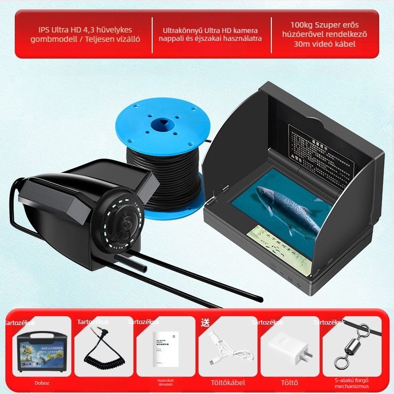 Tengeralatti halászati echolót HD kamerával és hőérzékelős szondával, 0.6–30 m mélység, DC 10–18 V