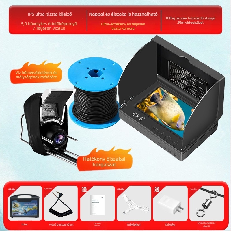 Tengeralatti halászati echolót HD kamerával és hőérzékelős szondával, 0.6–30 m mélység, DC 10–18 V
