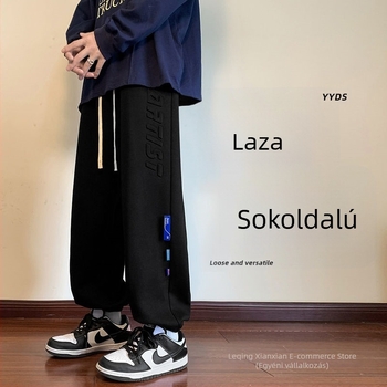 Férfiaknak kényelmes lazább sportnadrág, középmagas derék, poliészter-keverék, mikroelasztikusság, normál vastagság, négy évszakos viselet