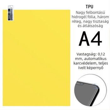 A4 lézerrel vágott TPU ívelt felületű, teljes képernyős hidrogél kijvédő fólia, karcolások ön-helyreállítása, sima tapadás, szélek nem emelkednek