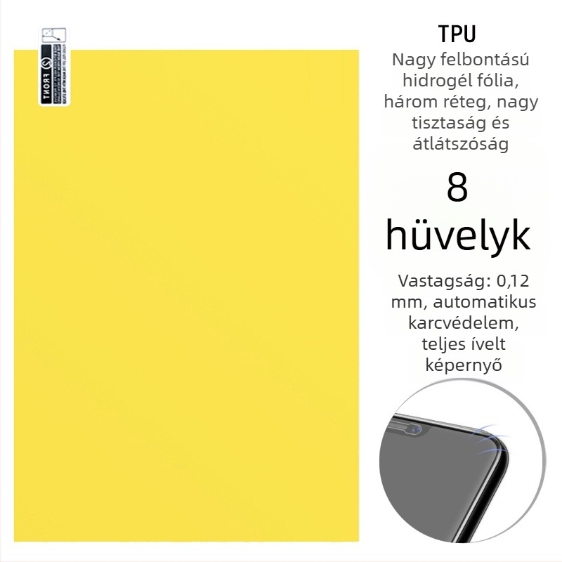 A4 lézerrel vágott TPU ívelt felületű, teljes képernyős hidrogél kijvédő fólia, karcolások ön-helyreállítása, sima tapadás, szélek nem emelkednek
