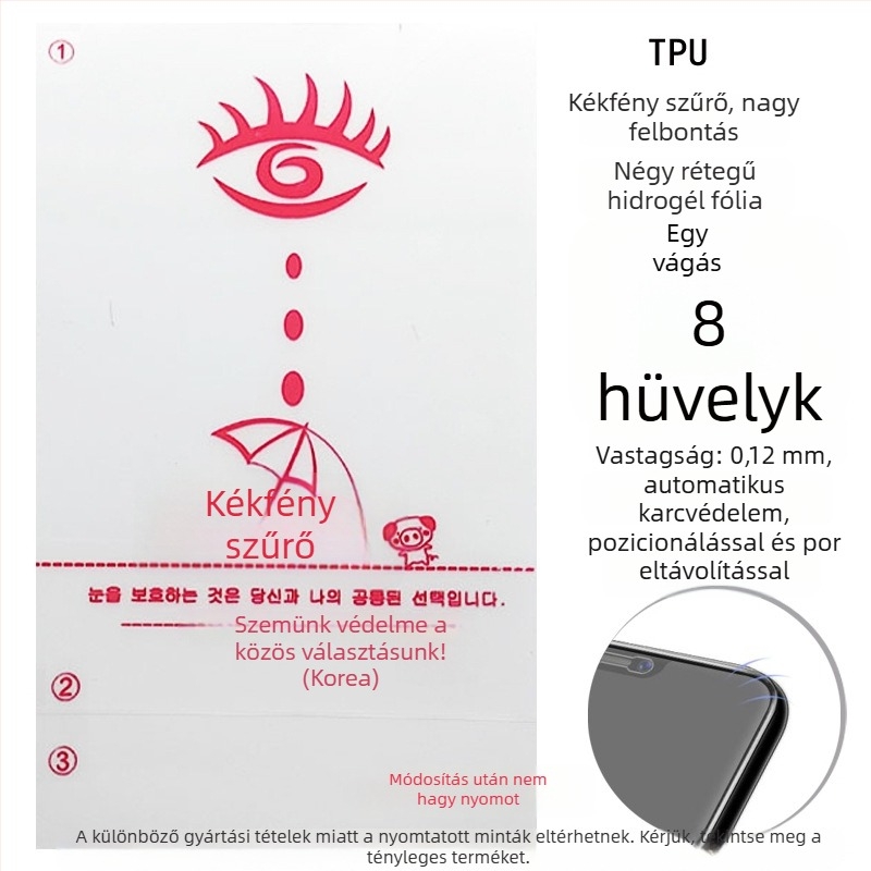 A4 lézerrel vágott TPU ívelt felületű, teljes képernyős hidrogél kijvédő fólia, karcolások ön-helyreállítása, sima tapadás, szélek nem emelkednek