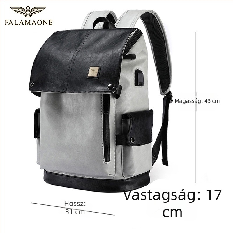 Férfi üzleti és városi hátizsák, PU anyag, 20-35 L kapacitás, illeszkedik 13 hüvelykes laptophoz, utcai stílus