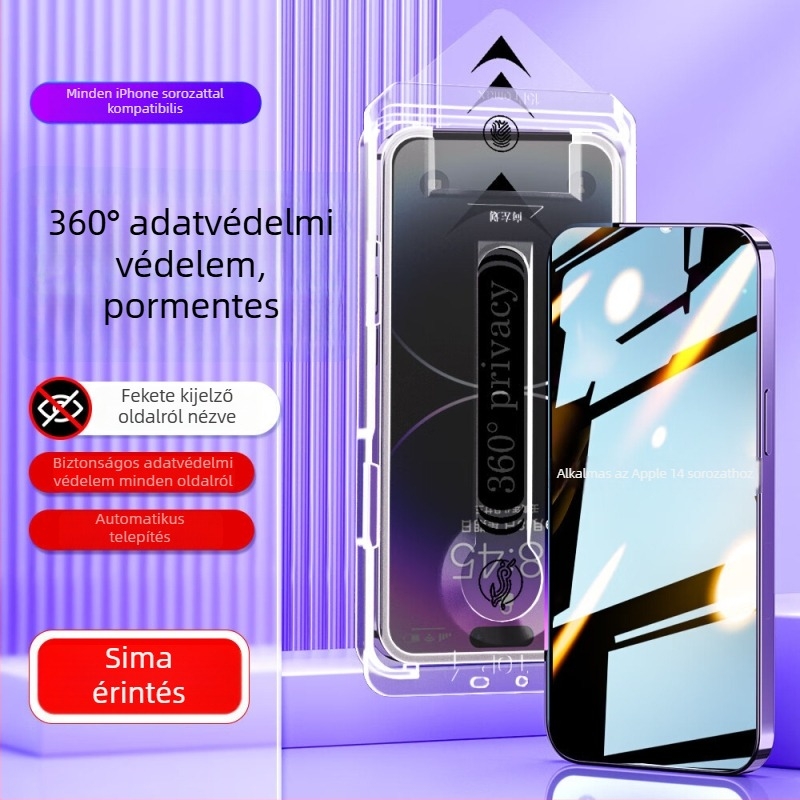 Dongshuo 360° Anti-Peep képernyővédő edzett üvegből iPhone 14 sorozathoz – teljes képernyőfedés, elülső fólia, HD átláthatóság, anti-peep, kompatibil iPhone 14, 14 Pro, 14 Pro Max