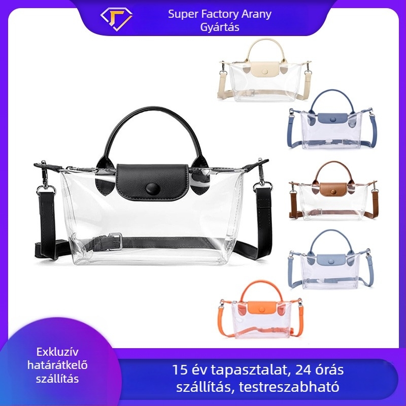 PVC vízálló tote táska, vízszintes négyszögletes forma, mágneszár, belső zsebek telefonhoz és személyi igazolványhoz, háromdimenziós külső, Blue Flag márka