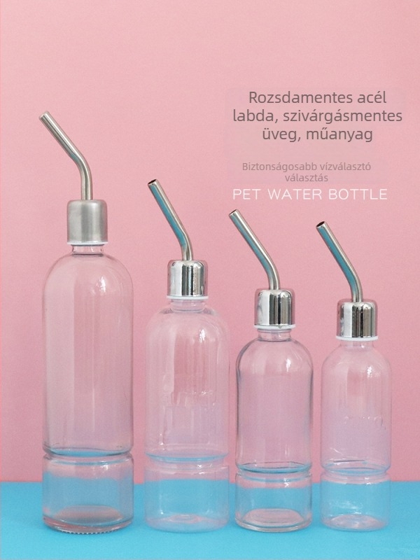 Üvegből készült itatópohár kisállatok számára golyóscsapárral – alkalmas hörcsögöknek és más apró állatoknak