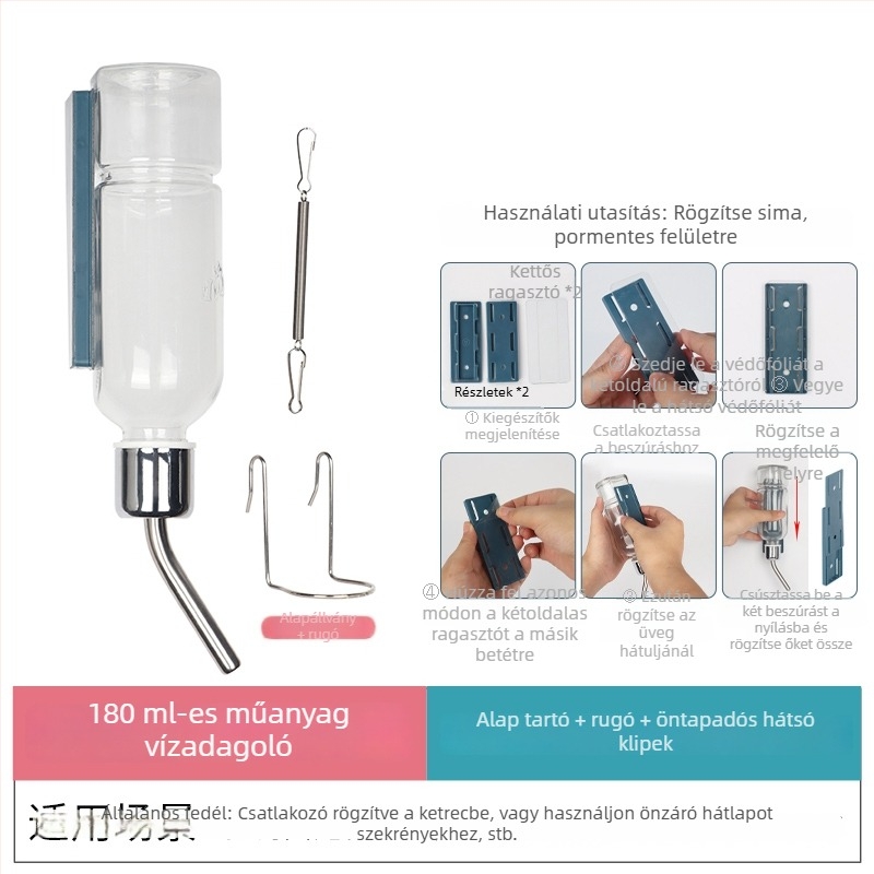 Üvegből készült itatópohár kisállatok számára golyóscsapárral – alkalmas hörcsögöknek és más apró állatoknak