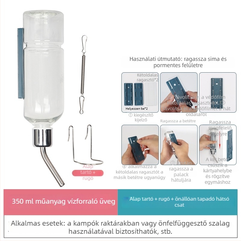 Üvegből készült itatópohár kisállatok számára golyóscsapárral – alkalmas hörcsögöknek és más apró állatoknak