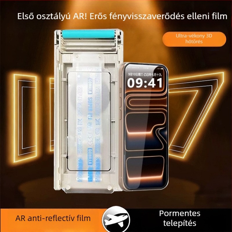 Előlapos kijelzővédő iPhone 17 Pro Max-hoz — anti-reflexiós edzett üveg, HD tisztaság, porálló, ujjlenyomat-mentes, ütésálló