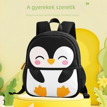 Óvodai hátizsák pingvines mintával, könnyű, lélegző, vízálló nylon anyag, 2–5 éveseknek