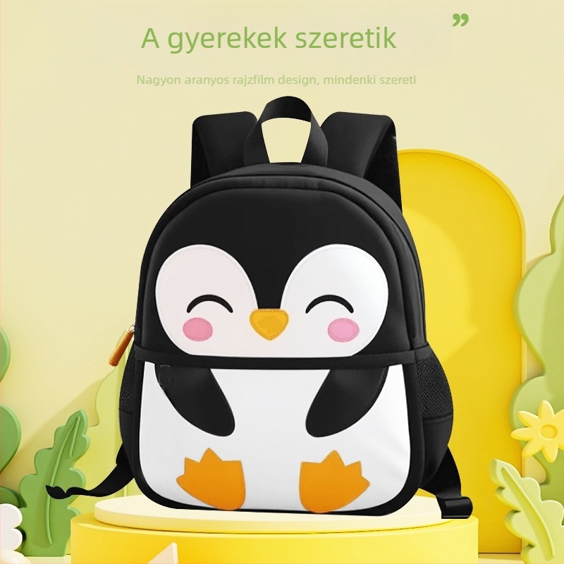 Óvodai hátizsák pingvines mintával, könnyű, lélegző, vízálló nylon anyag, 2–5 éveseknek