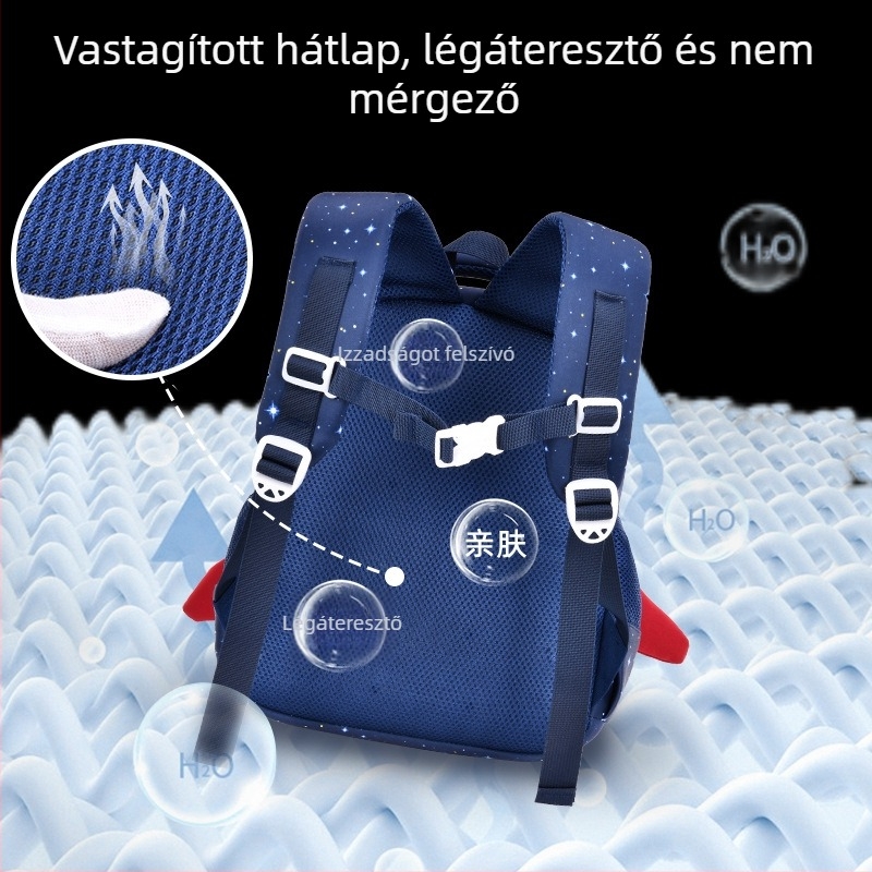 Gyerekek iskolai hátizsákja asztronauta mintával, külső anyag diving fabric, bővíthető kapacitás, ergonomikus ívelt vállpántok, nejlon bélés