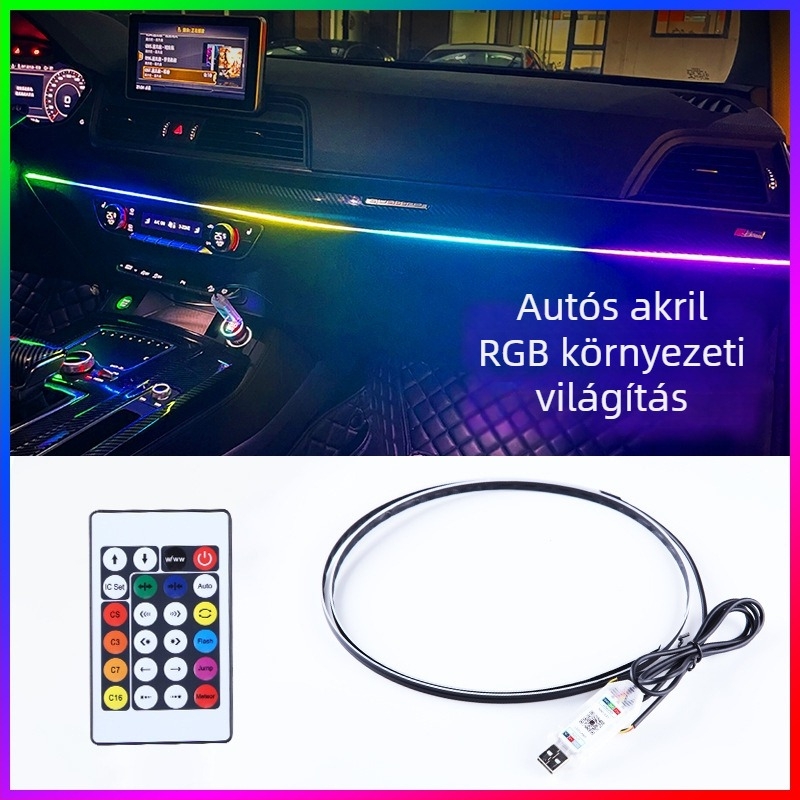 Akrilból készült autó belső ambient világítási sáv ajtókhoz és középső konzolhoz, modell Symphony cold light advance ambient light, 5V, 3A, 3W