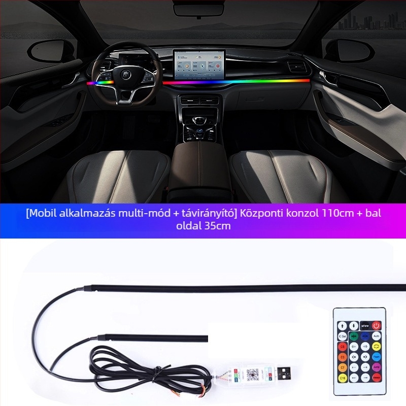Akrilból készült autó belső ambient világítási sáv ajtókhoz és középső konzolhoz, modell Symphony cold light advance ambient light, 5V, 3A, 3W