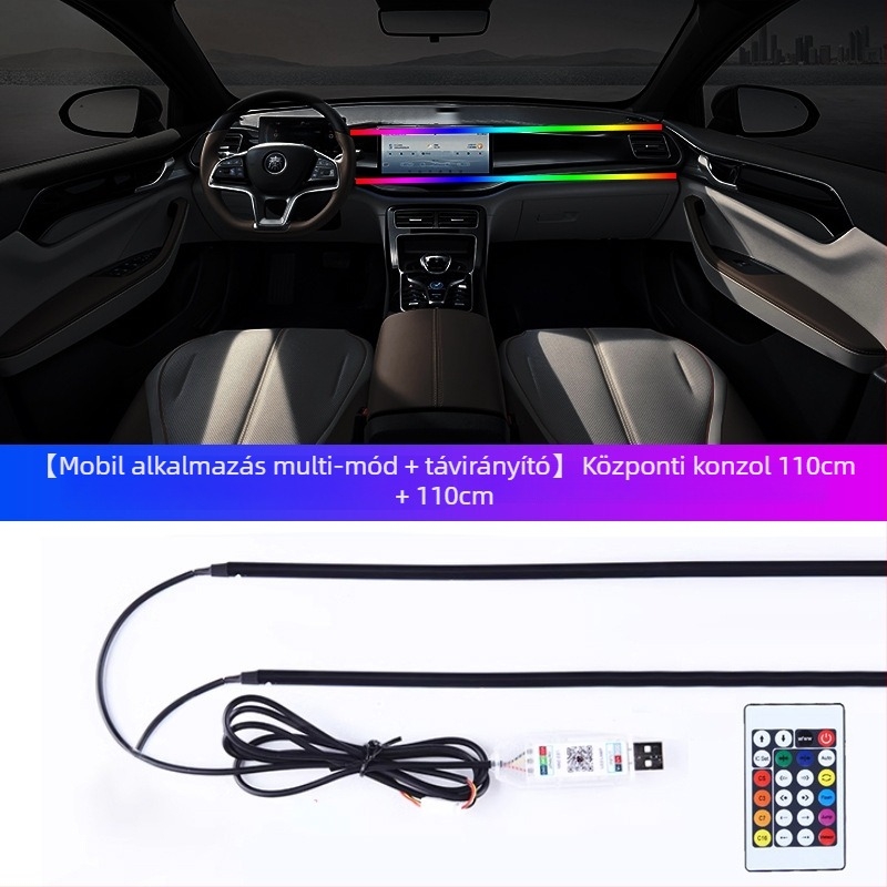 Akrilból készült autó belső ambient világítási sáv ajtókhoz és középső konzolhoz, modell Symphony cold light advance ambient light, 5V, 3A, 3W