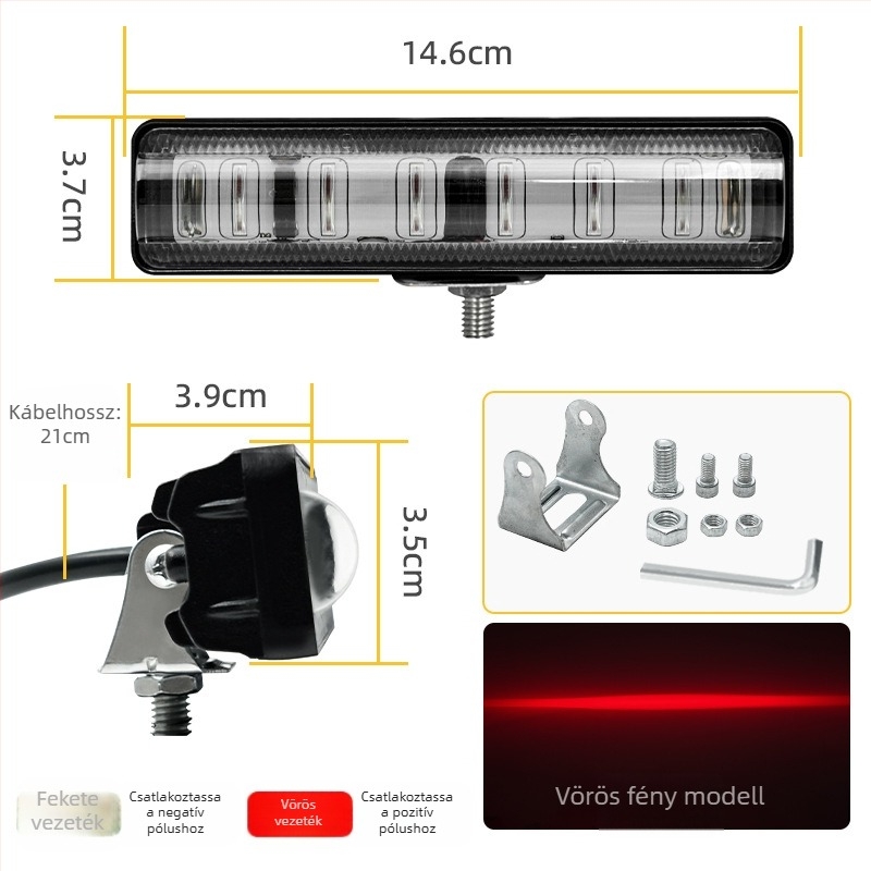 Targonca LED figyelmeztető fény, 12-80V, 18W, 6-LED, alumínium ötvözet ház, akril lencse