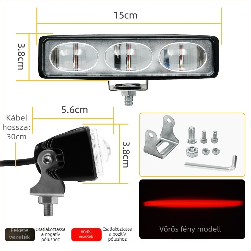 Targonca LED figyelmeztető fény, 12-80V, 18W, 6-LED, alumínium ötvözet ház, akril lencse
