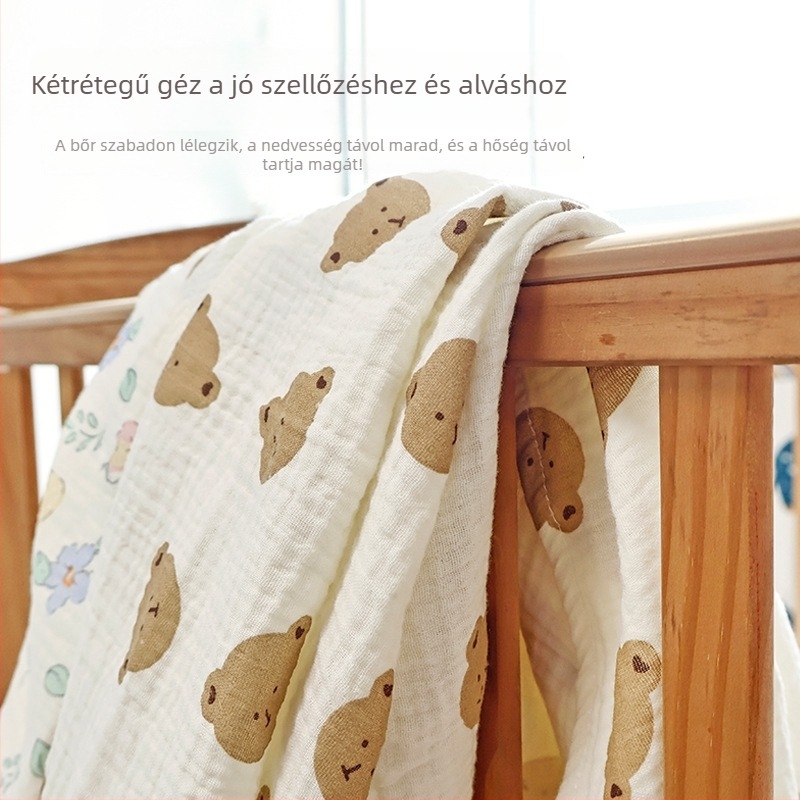 Két réteg géz anyagból készült újszülött csomagoló kendő nyárra, mesefigurás mintával