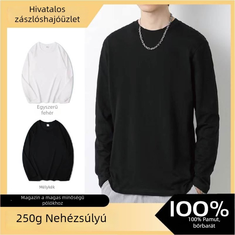 Férfi hosszú ujjú póló – 100% pamut, kereknyak, lazább szabás, egyszínű dizájn