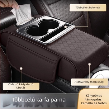 Bőr autókarfa emelhető párna – multifunkcionális zsebkendő tartóval, központi tárolóval és pohártartóval