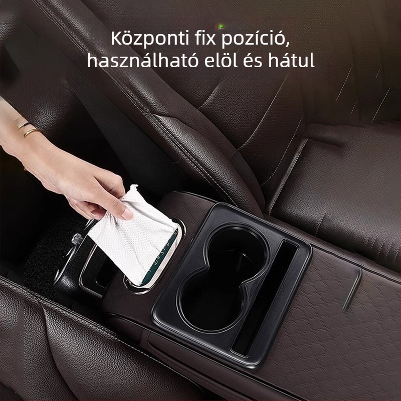 Bőr autókarfa emelhető párna – multifunkcionális zsebkendő tartóval, központi tárolóval és pohártartóval
