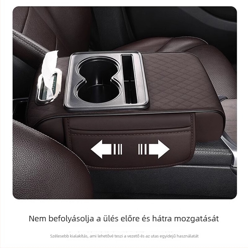 Bőr autókarfa emelhető párna – multifunkcionális zsebkendő tartóval, központi tárolóval és pohártartóval