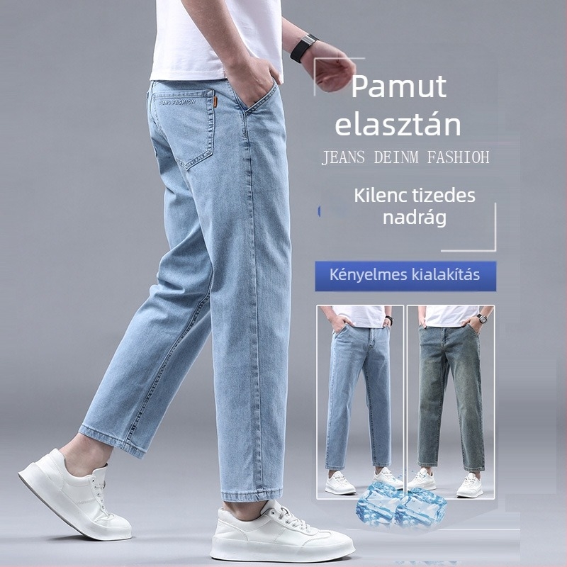 Farmernadrág, laza egyenes szabás, középmagas derék, 95,3% pamut, kőmosott