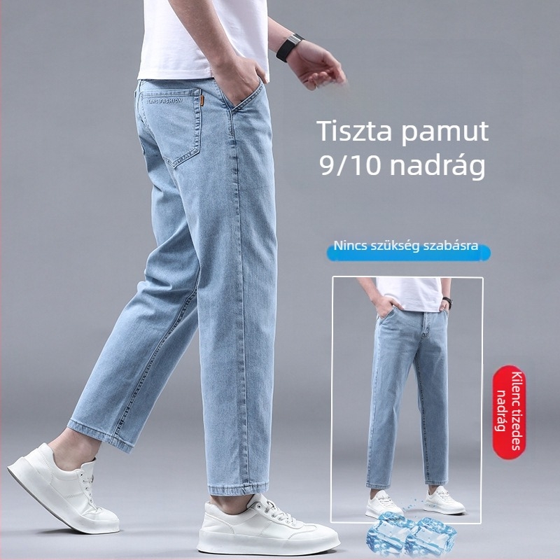 Farmernadrág, laza egyenes szabás, középmagas derék, 95,3% pamut, kőmosott