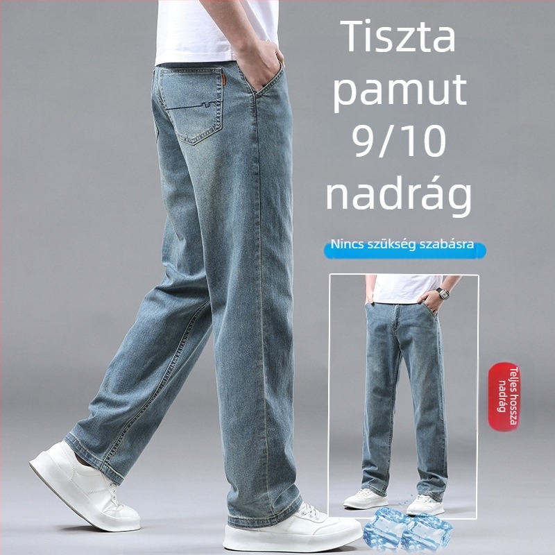 Farmernadrág, laza egyenes szabás, középmagas derék, 95,3% pamut, kőmosott
