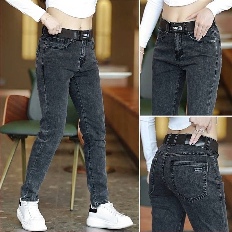 Férfi rugalmas farmernadrág, slim-fit, mindennapi, téli meleg, hosszú nadrág