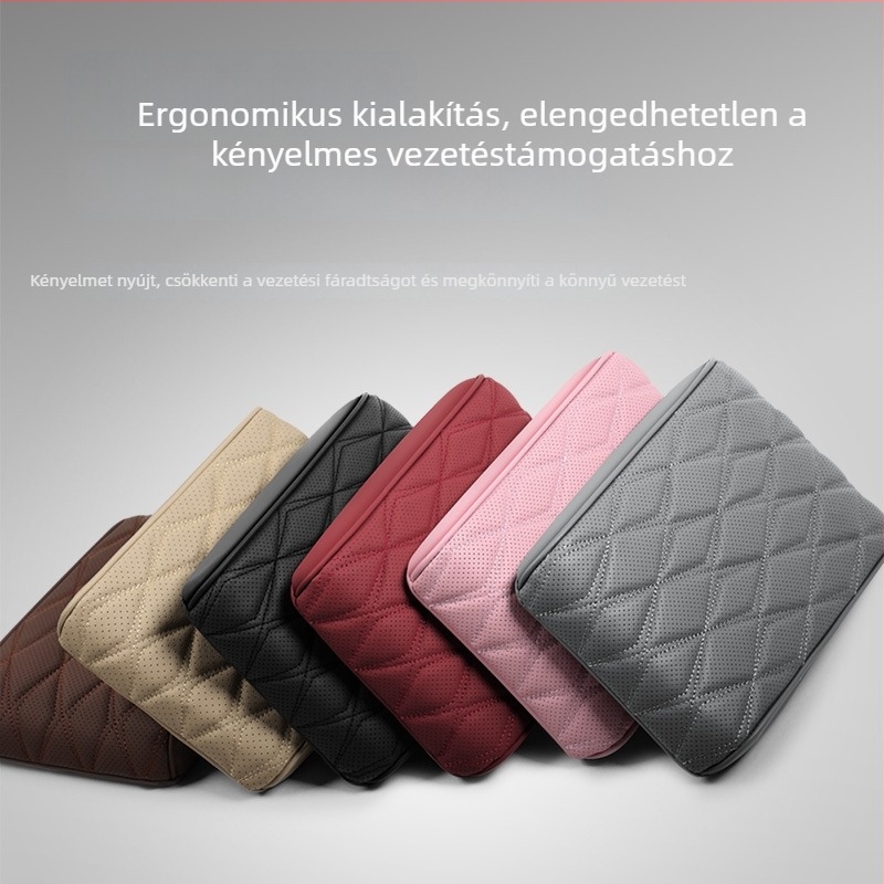 Gu Qi márkájú bőrből készült memóriahabos autókarfa párna, univerzális illeszkedés, középső karfa magasság növelő
